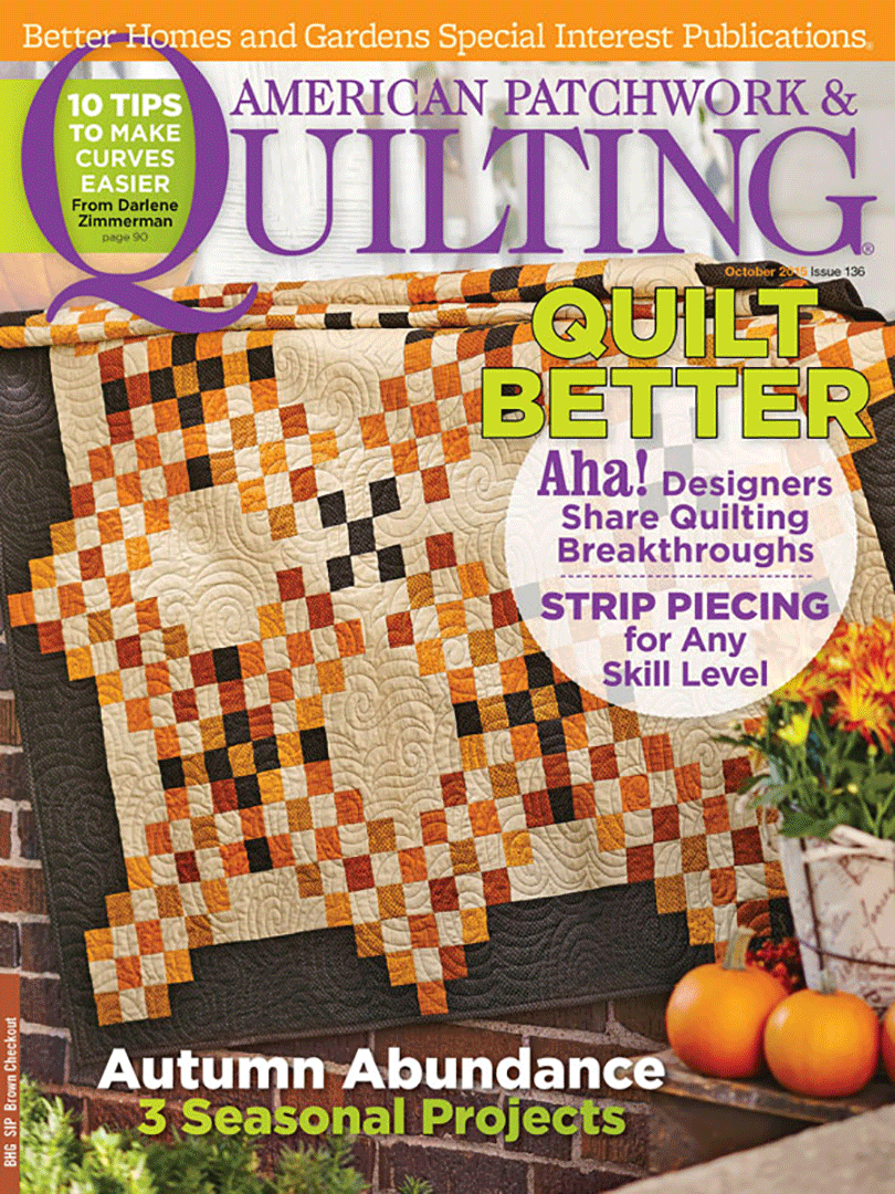 October 2015 American Patchwork & Quilting Magazine Volume 23, Number 5, Issue 136 , p. 17-20. Memories and Dreams by Suzanne Smith Arney. Nebraska quilter Kay Grimminger was unfamiliar with hyenas; student Nyabiel Khor had never made a quilter’s knot. Used with permission from American Patchwork & Quilting® magazine. ©2015 Meredith Corporation. All Rights Reserved.